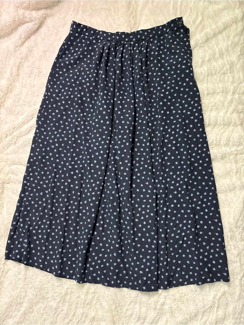 Vintage Pendleton Midi Pleated Skirt Size 16 Blue Polka Dot Floral Size 16
